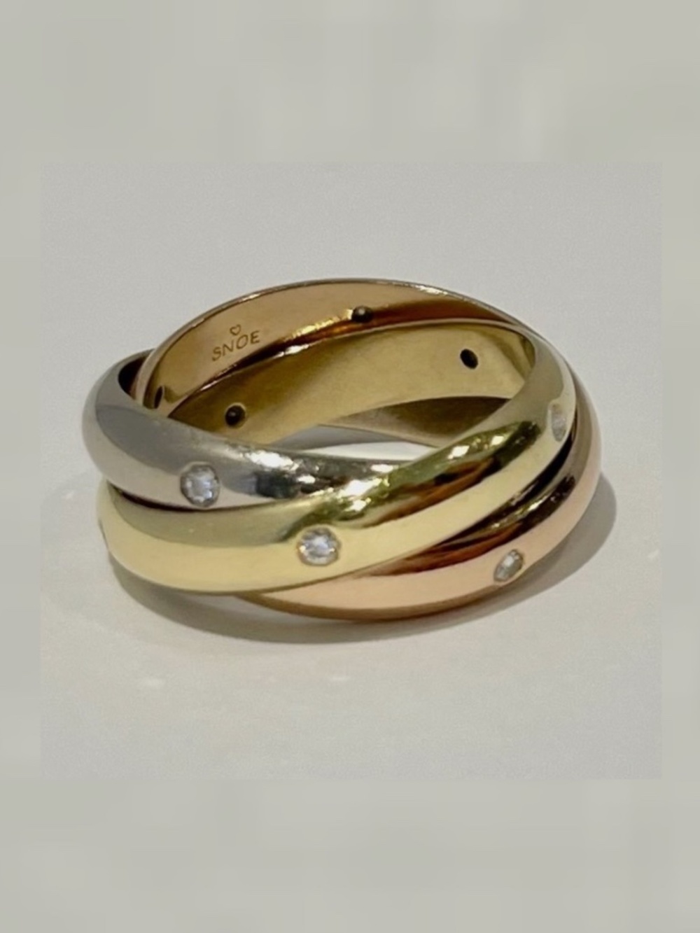 CARTIER Vintage 10.9 Grams DIAMOND 18K TRINITY ROLLING 3.8mm Band Ring Size 51